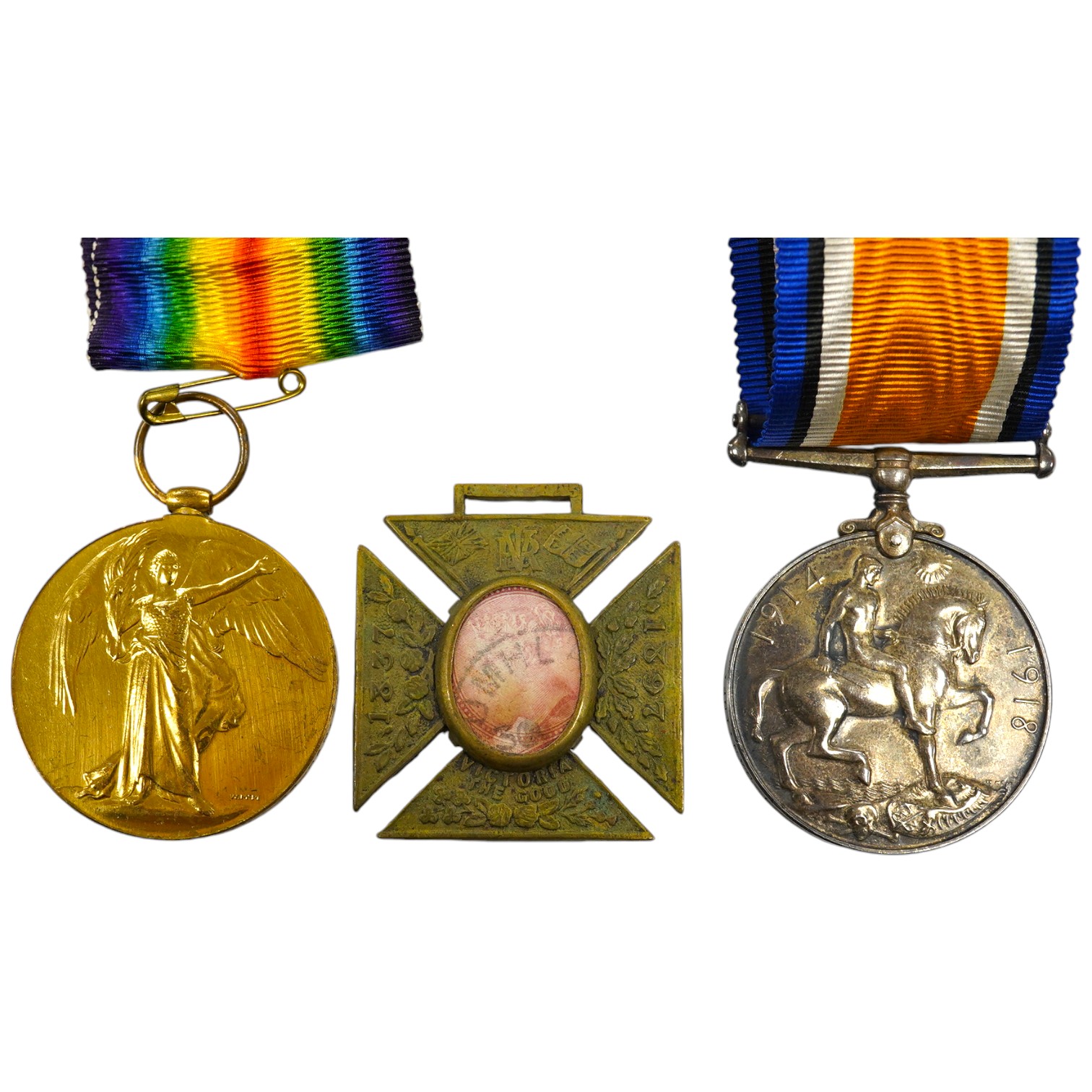 A First World War middle group awarded to A. SJT. E.E. Bogardis 24-CAN. INF. comprising of a medal pair and an 1897 Diamond Jubilee medal for Queen Victoria. Condition - poor to fair